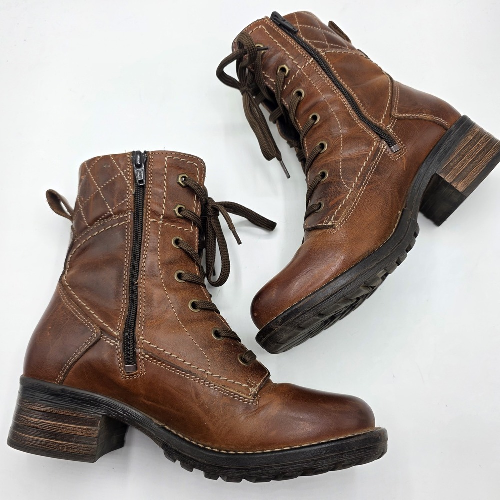 Taos Factor Boots Women SZ 6.5 EU37 Brown Leather Combat Utility Lace Up Heel - Picture 8 of 12